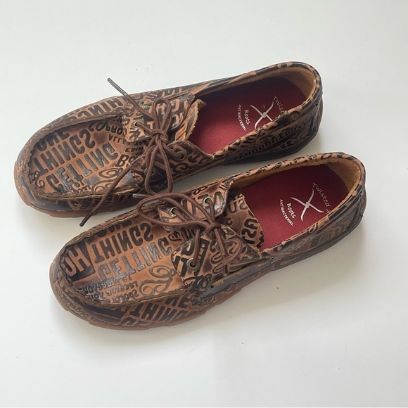 Twisted X Leather Boat Mocasines Brown Lace Up Size 5 Youth Fit Like Adult 8.5 - Picture 6 of 13